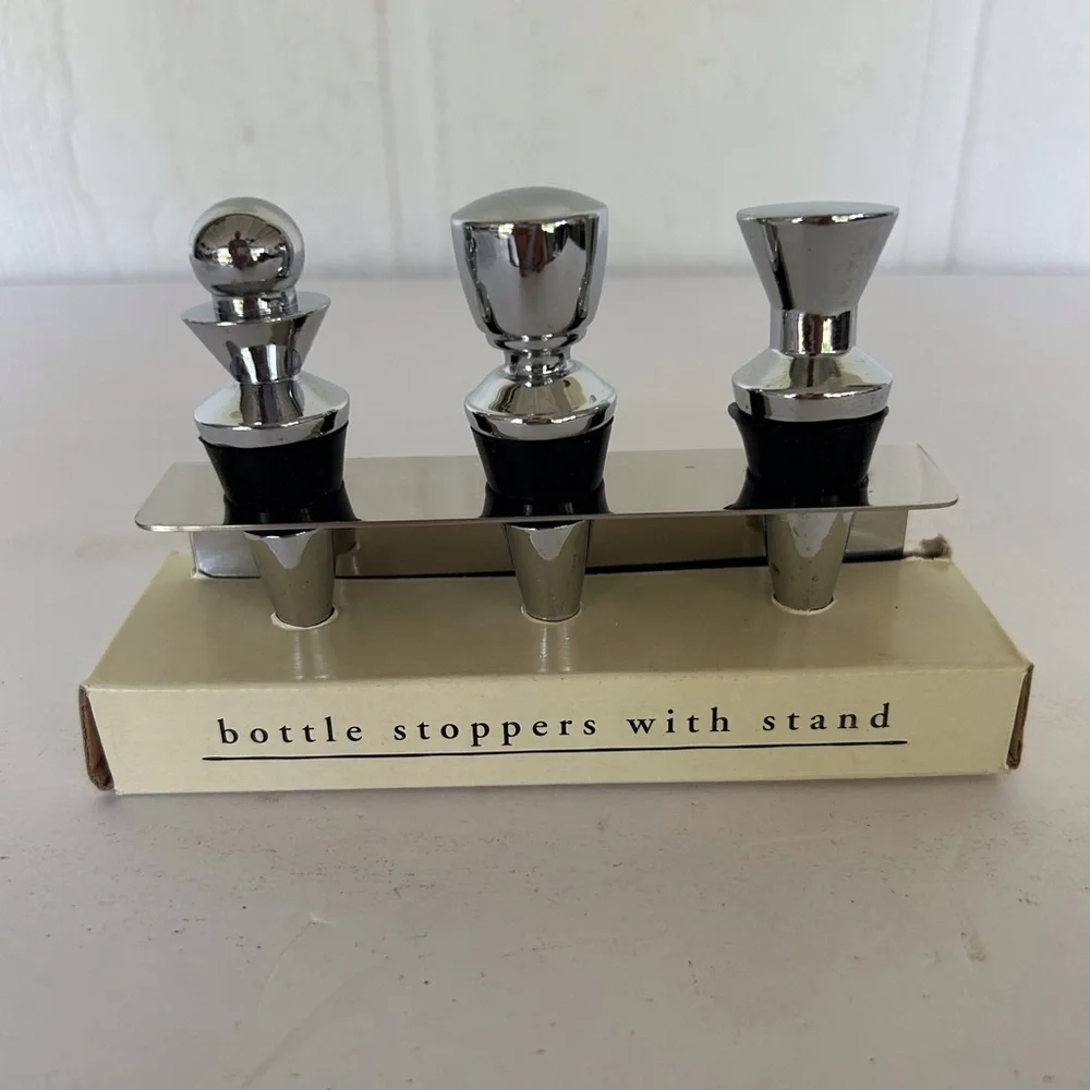PIER 1 STAINLESS STEEL BOTTLE STOPPERS SET OF THREE NWT